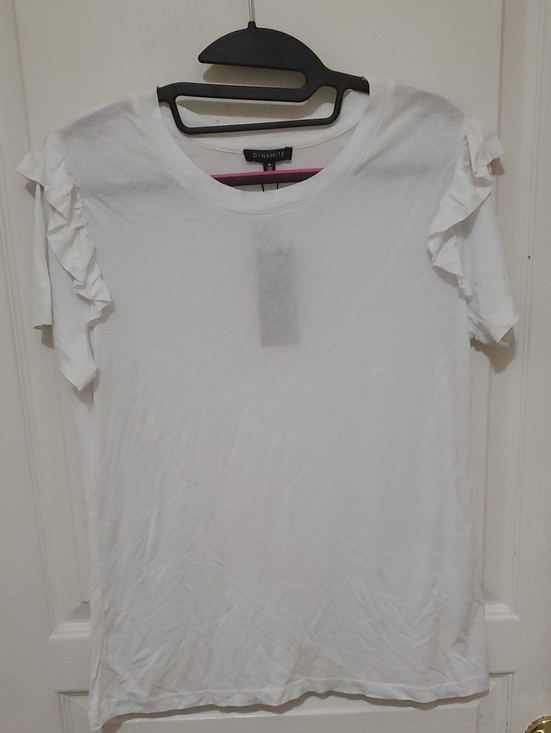 Dynamite Tops - Dynamite White Ruffle-Sleeve Short Sleeve Tee US MEDIUM